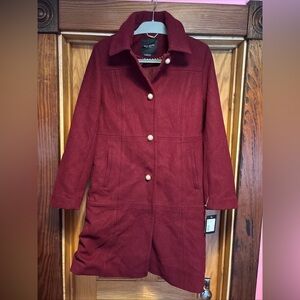 NWT $345 KATE SPADE New York Wool-blend Coat In Deep Lipstick Wool Blend M